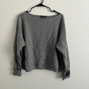 French Connection Millie Mozart Knits Cotton Boat Neck Sweater Grey Small